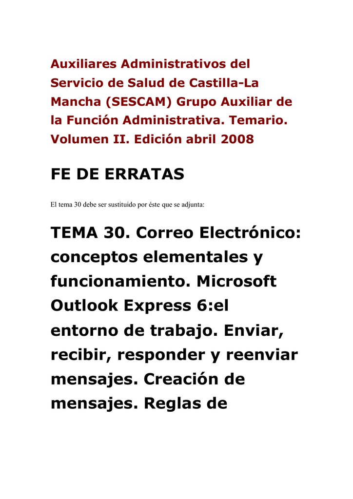 fe de erratas ejemplo correo electronico