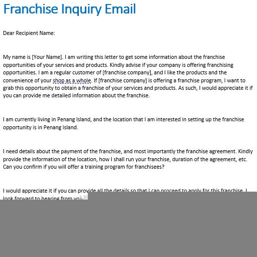 franchise inquiry email sample