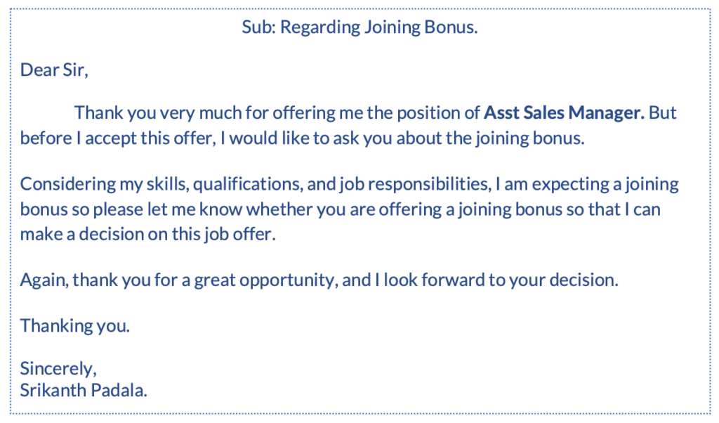 how to ask for a joining bonus