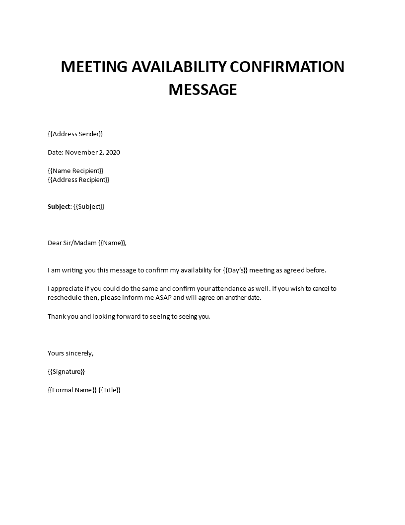 how to confirm availability for meeting