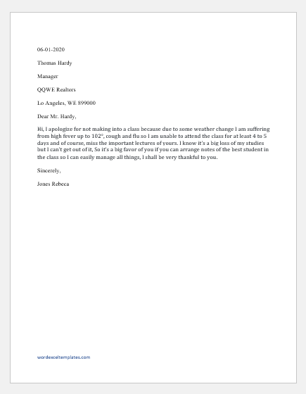 how to write absence email to professor