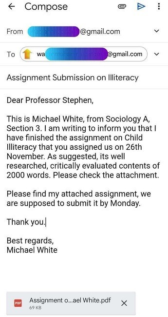 how to write an email submitting an assignment