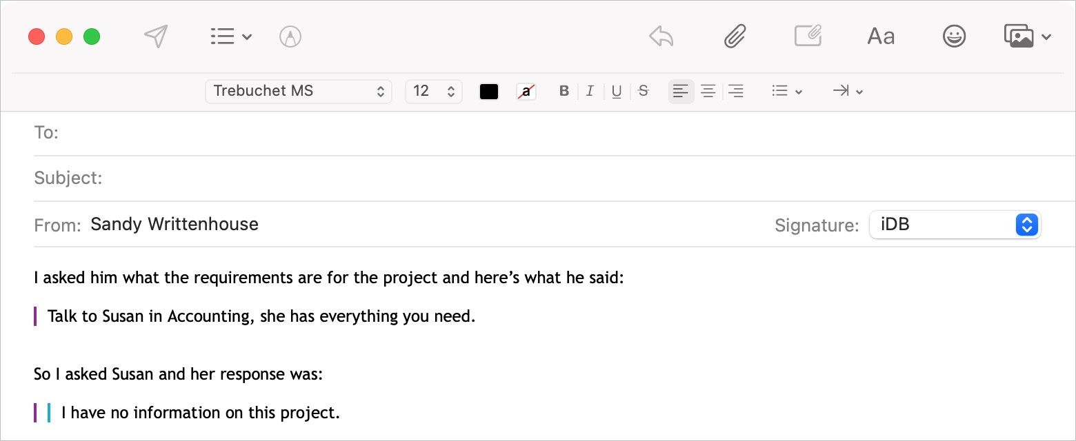 how to write quote unquote in email