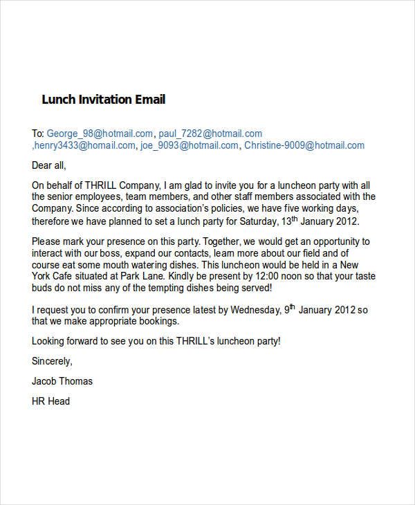 invitation for lunch email sample