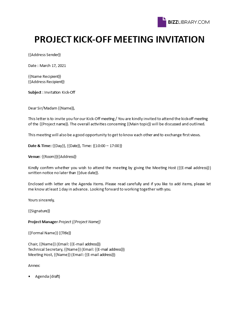 kick-off meeting invitation email example