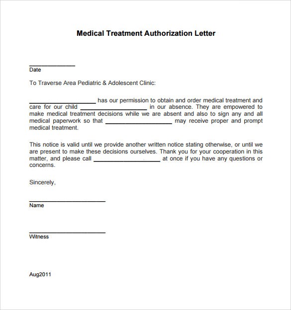 letter to grant permission for medical treatment