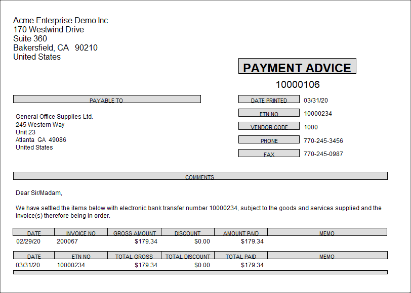 payment advice email sample