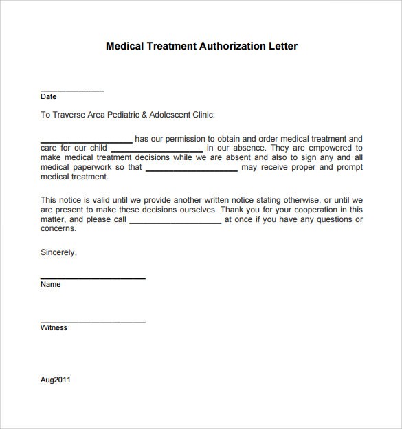 permission letter for medical treatment