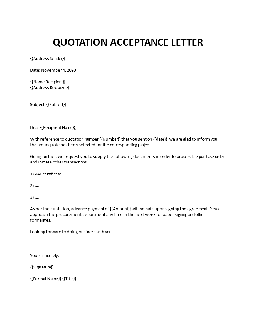 quotation acceptance email