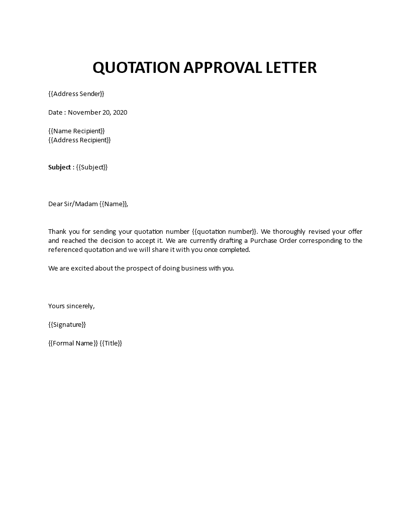 quotation approval email sample