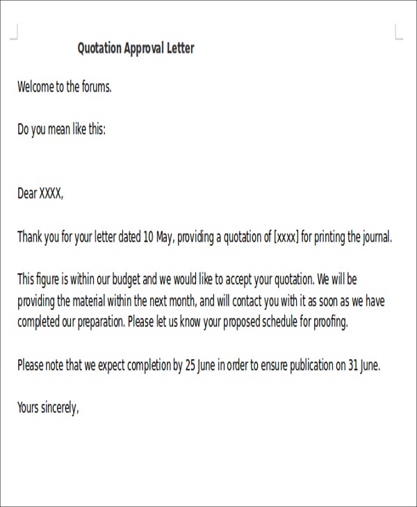 quotation approval mail format