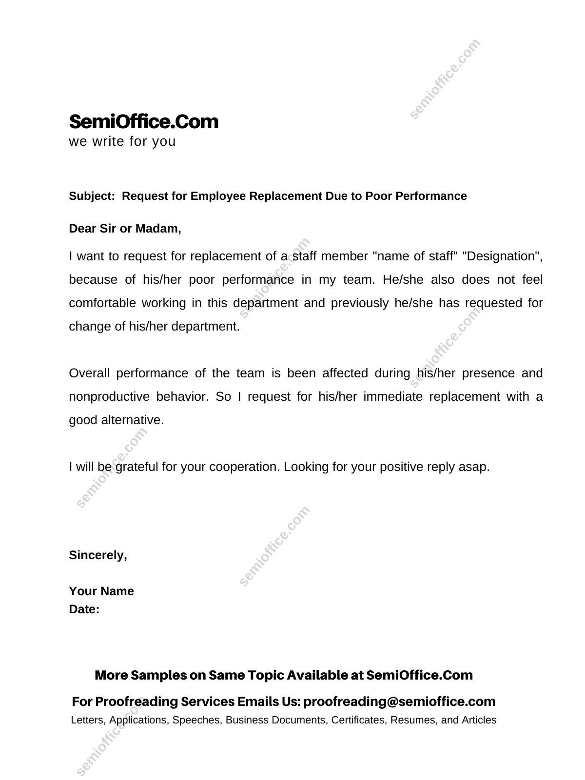 replacement of employee letter