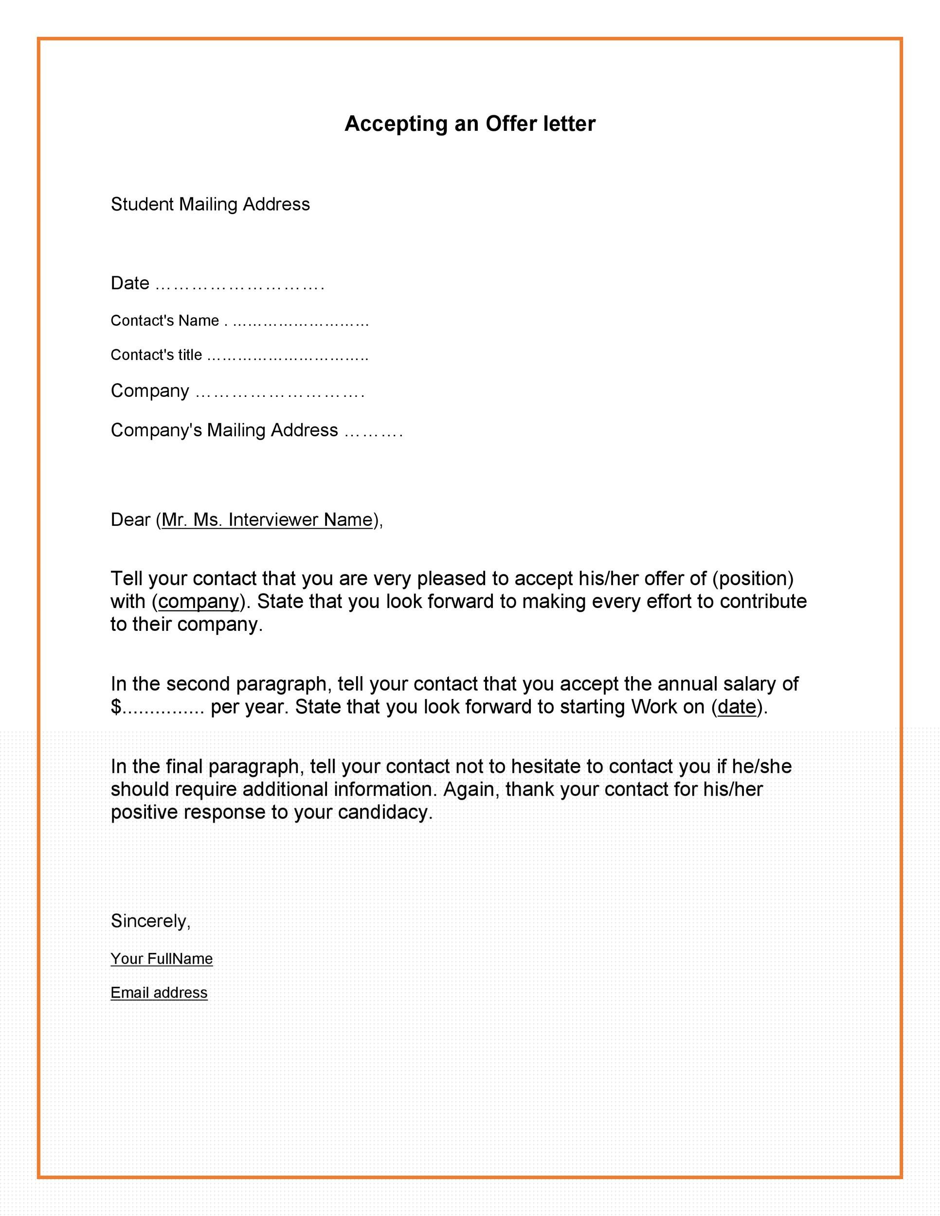 reply to an offer letter accepting it