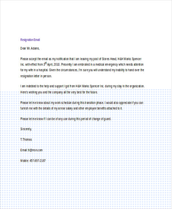 resignation handover email