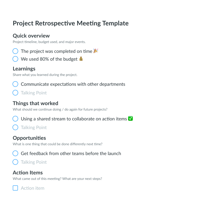 retrospective meeting agenda email