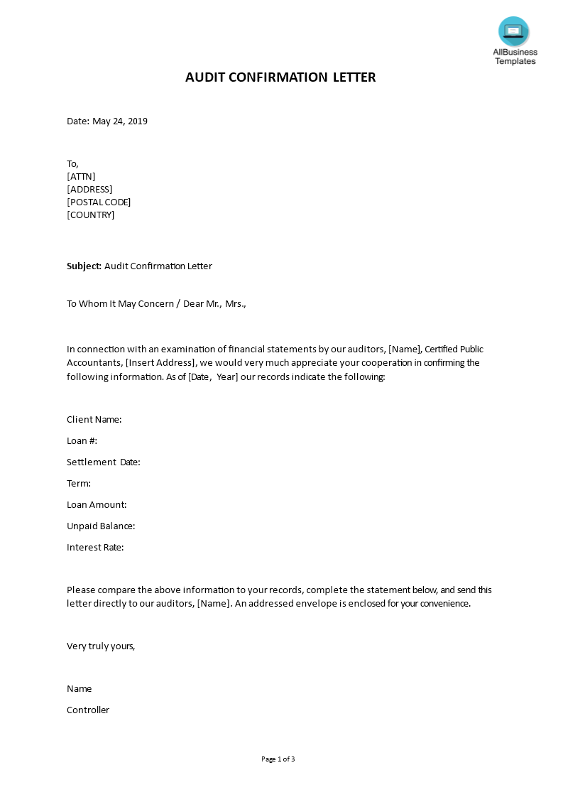 sample email for audit confirmation