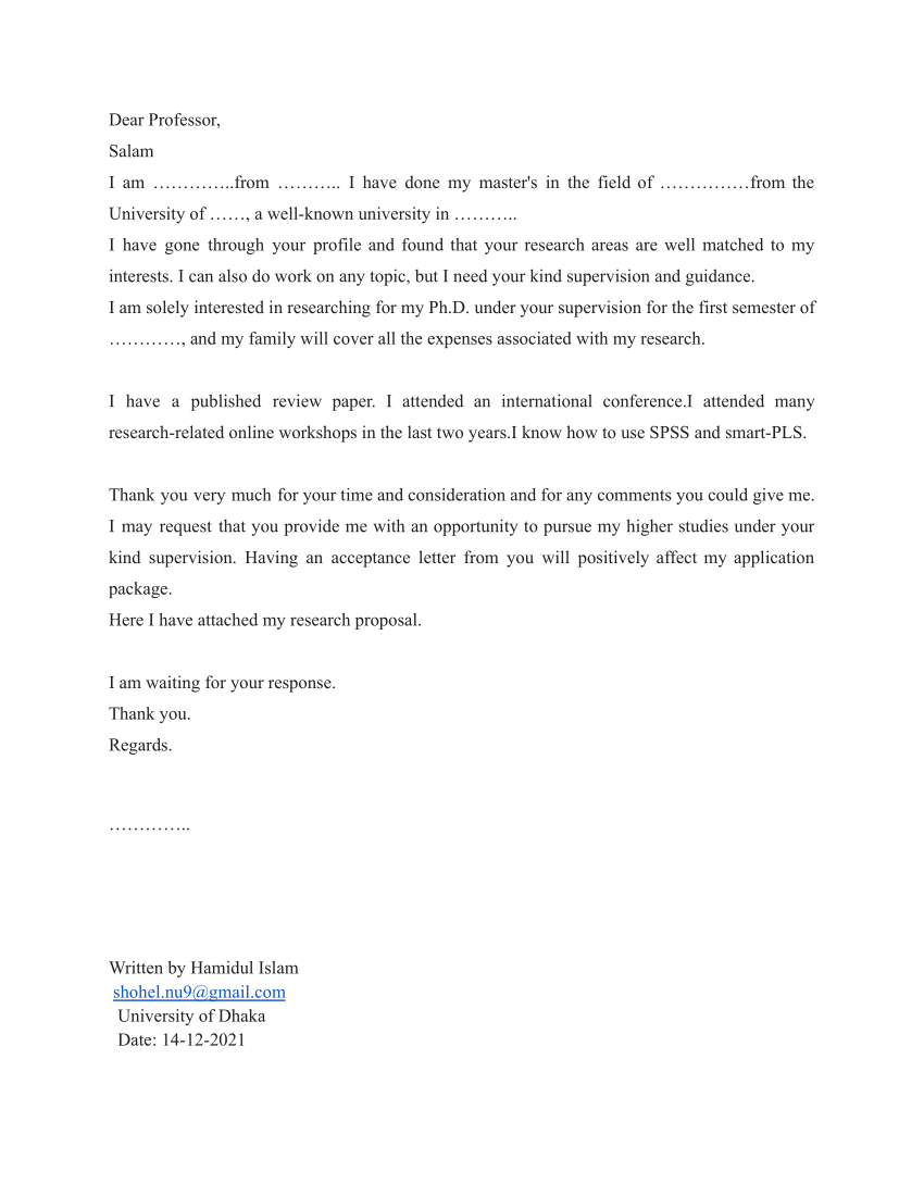 sample email for phd supervisor