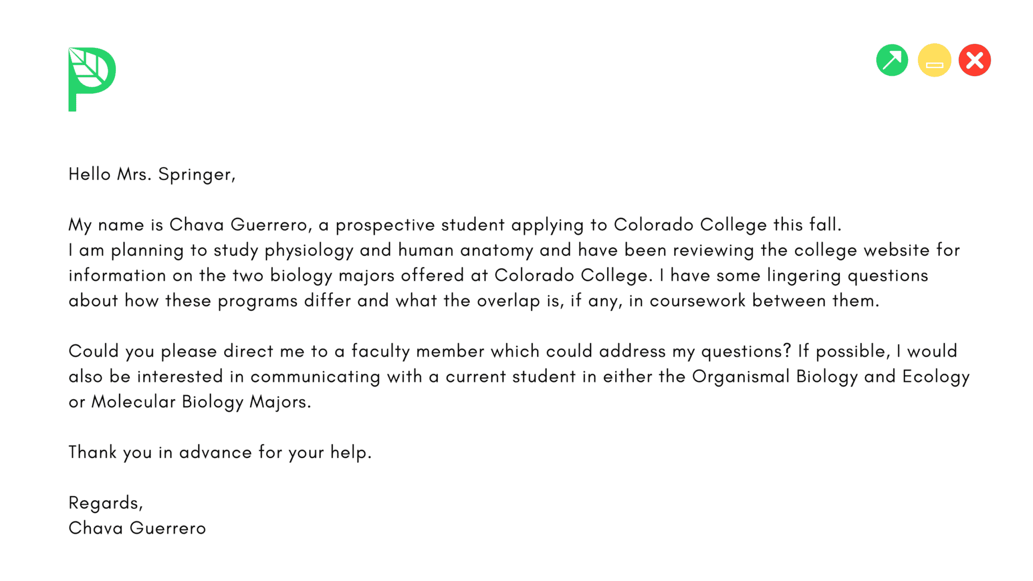 sample email to college admissions office