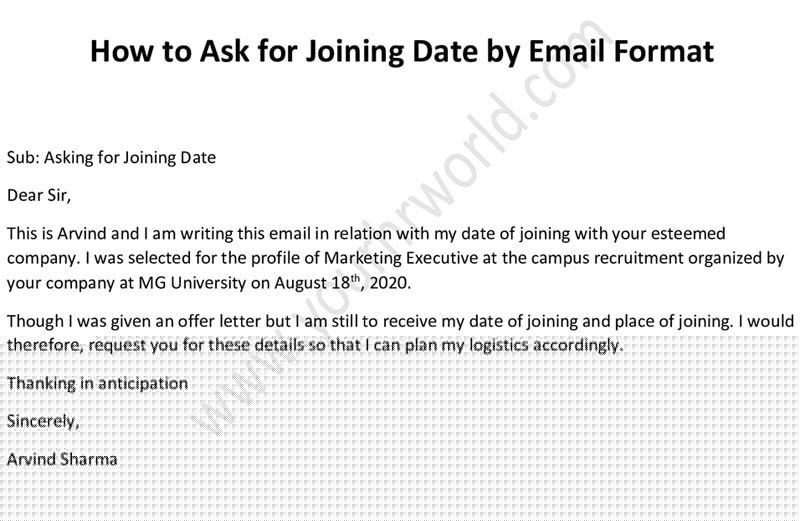 sample email to postpone joining date