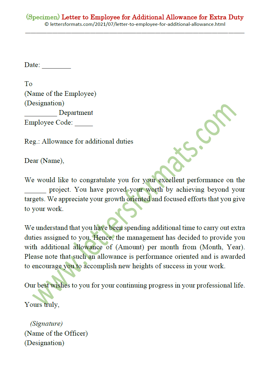 sample letter for additional work