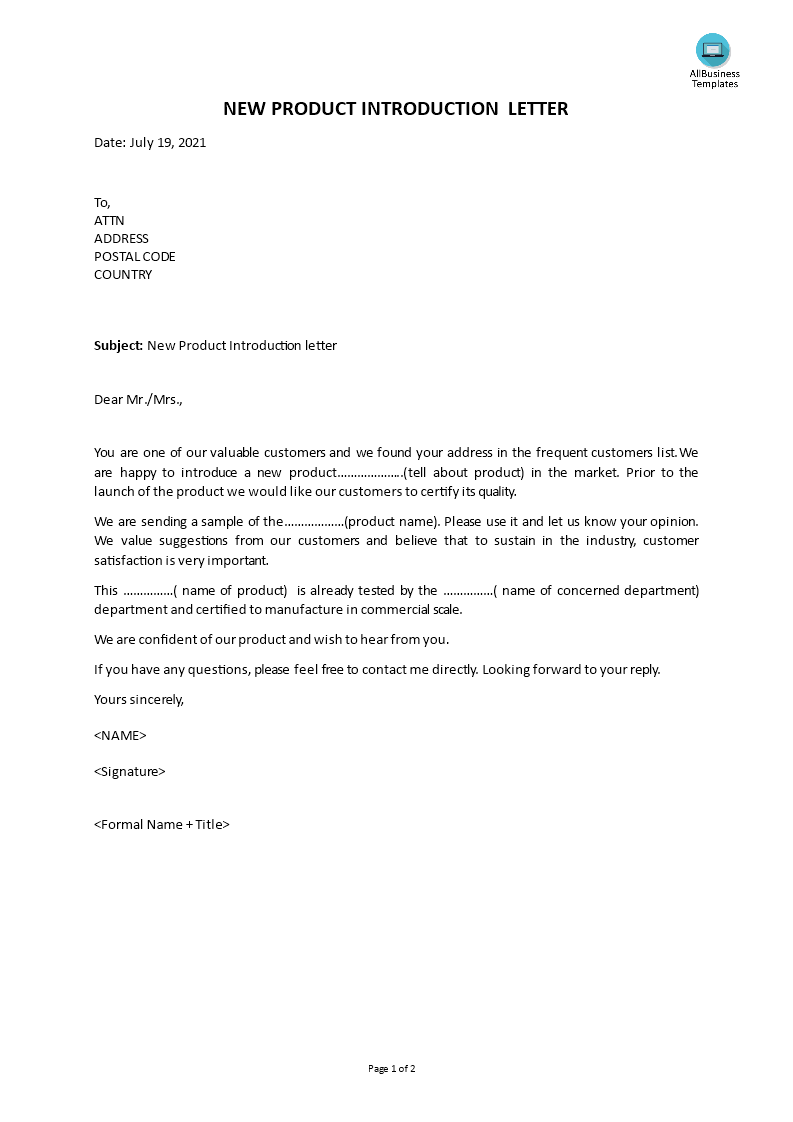 sample letter for product presentation