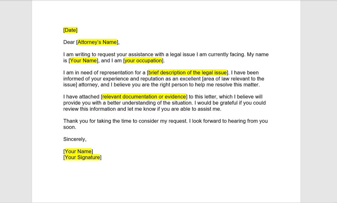 sample letter to a lawyer asking for help