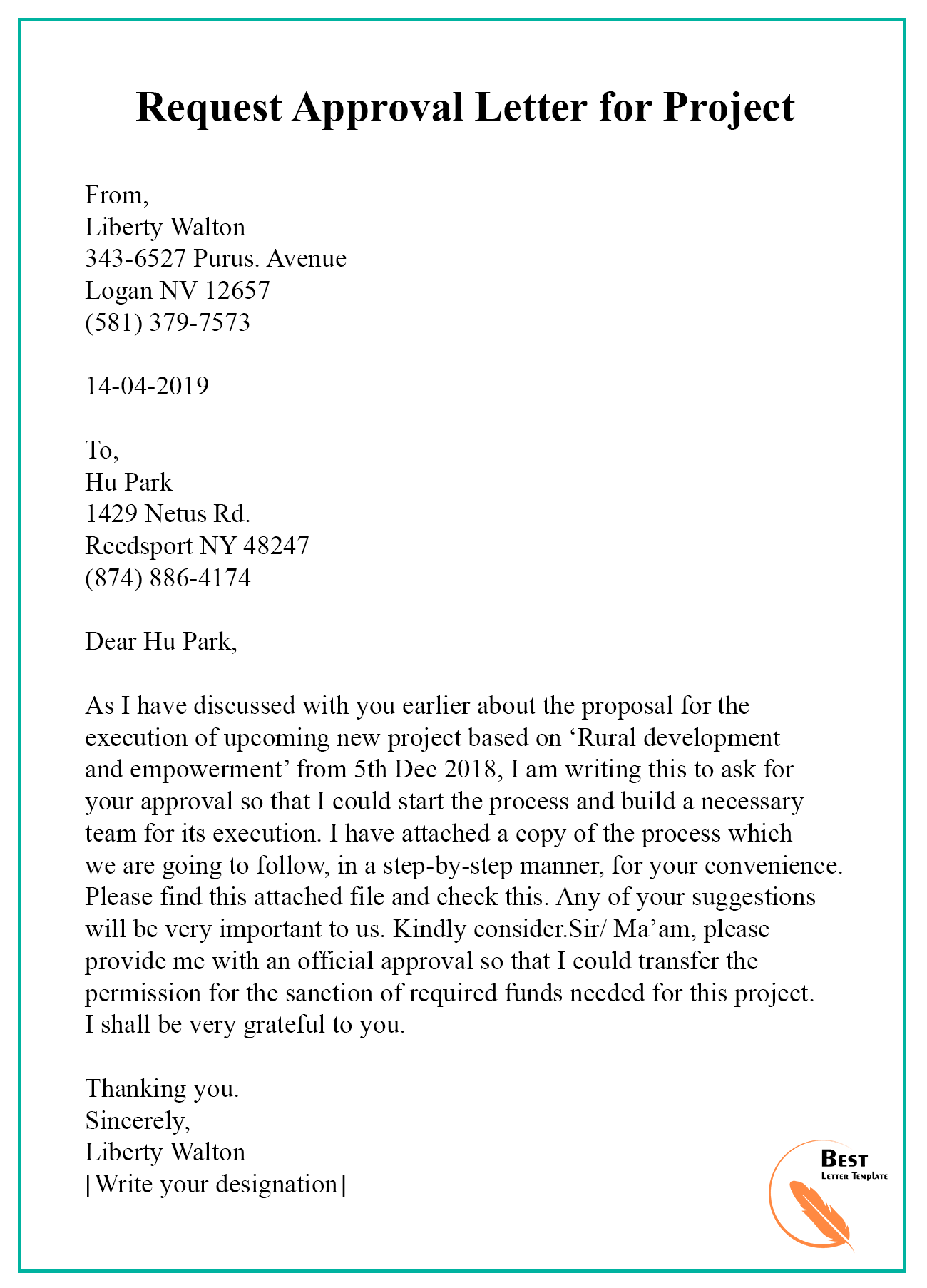 sample request letter for approval of project