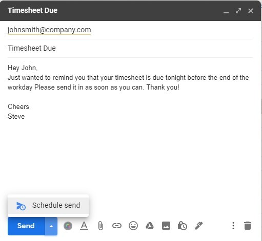 sending timesheet email