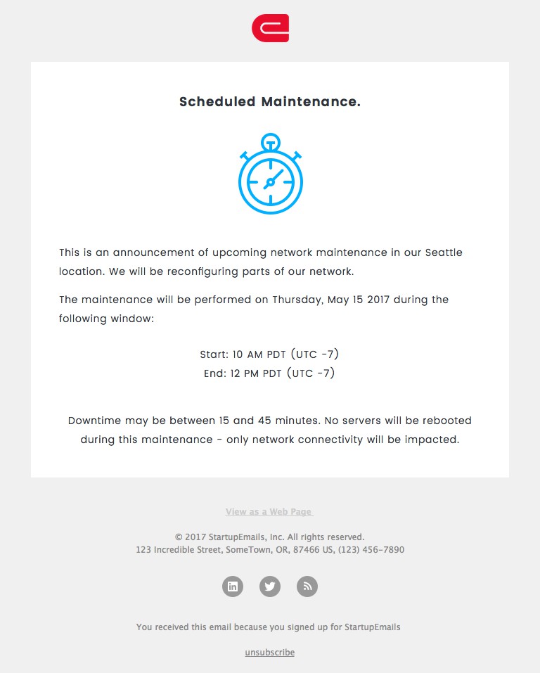 server maintenance completed email template