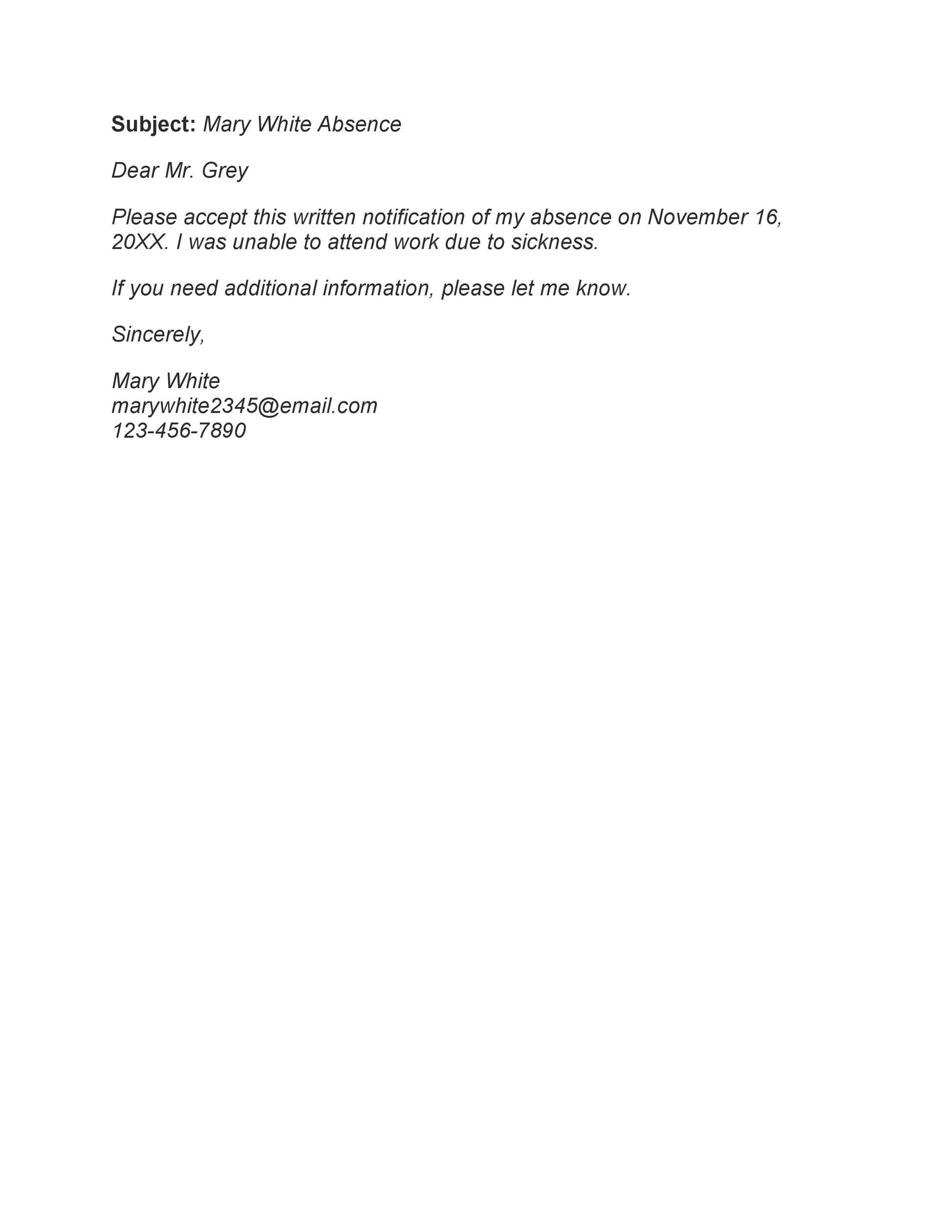 sick absence email to teacher