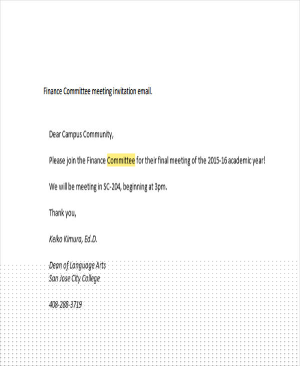 simple meeting invitation email sample