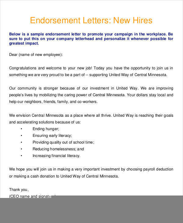 task endorsement email sample