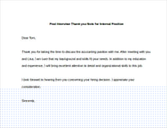 thank you email after interview internal