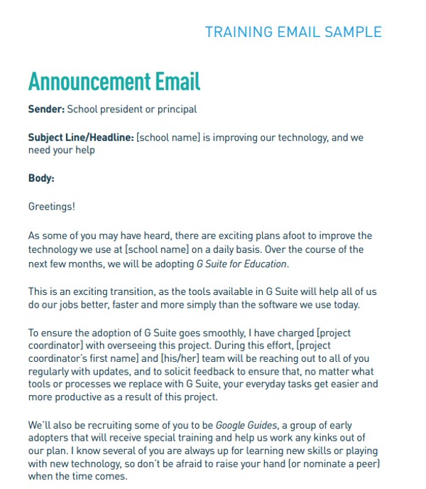 training announcement email template