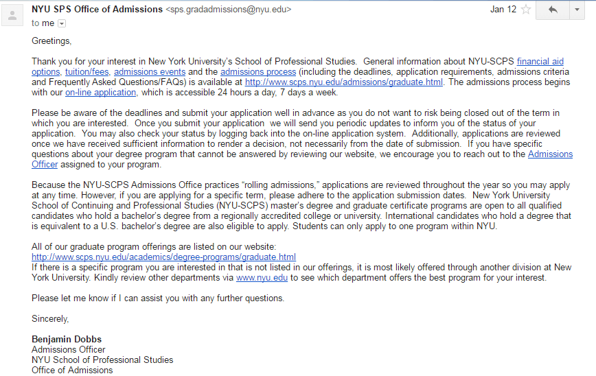 university application email sample