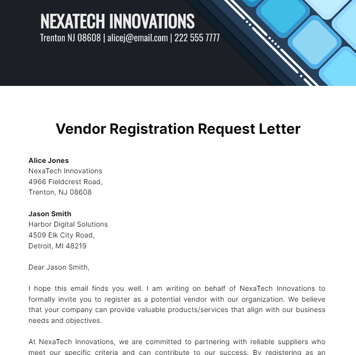 vendor registration request letter sample