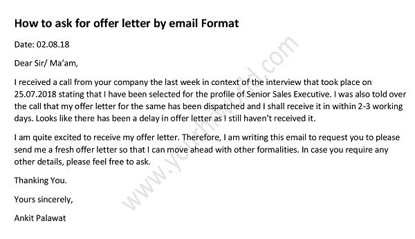 waiting for offer letter email sample