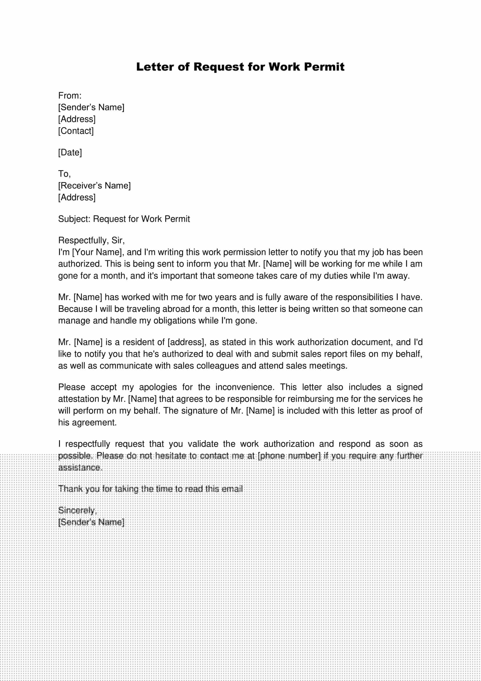 work permit email sample